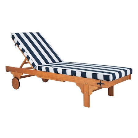 Safavieh 27.6 x 78.7 x 14.2 in. Teak, Navy & White Newport Lounge Chair with Cushion PAT7022F